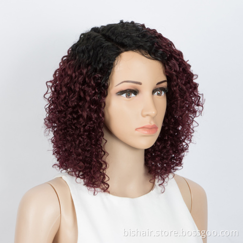 Wholesale Kinky Curly Wigs For Black Women Remy Brazilian T part Human Hair Wigs Natural Ombre Brown Burgundy Lace Wigs